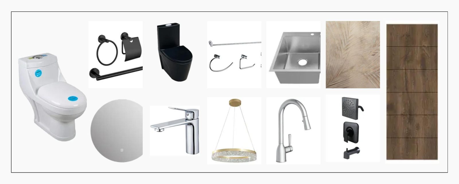 Selección de productos de baño, cocina e iluminación